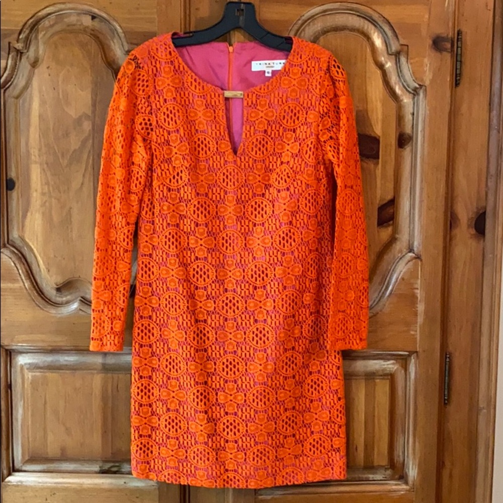Trina Turk pink & orange crochet dress